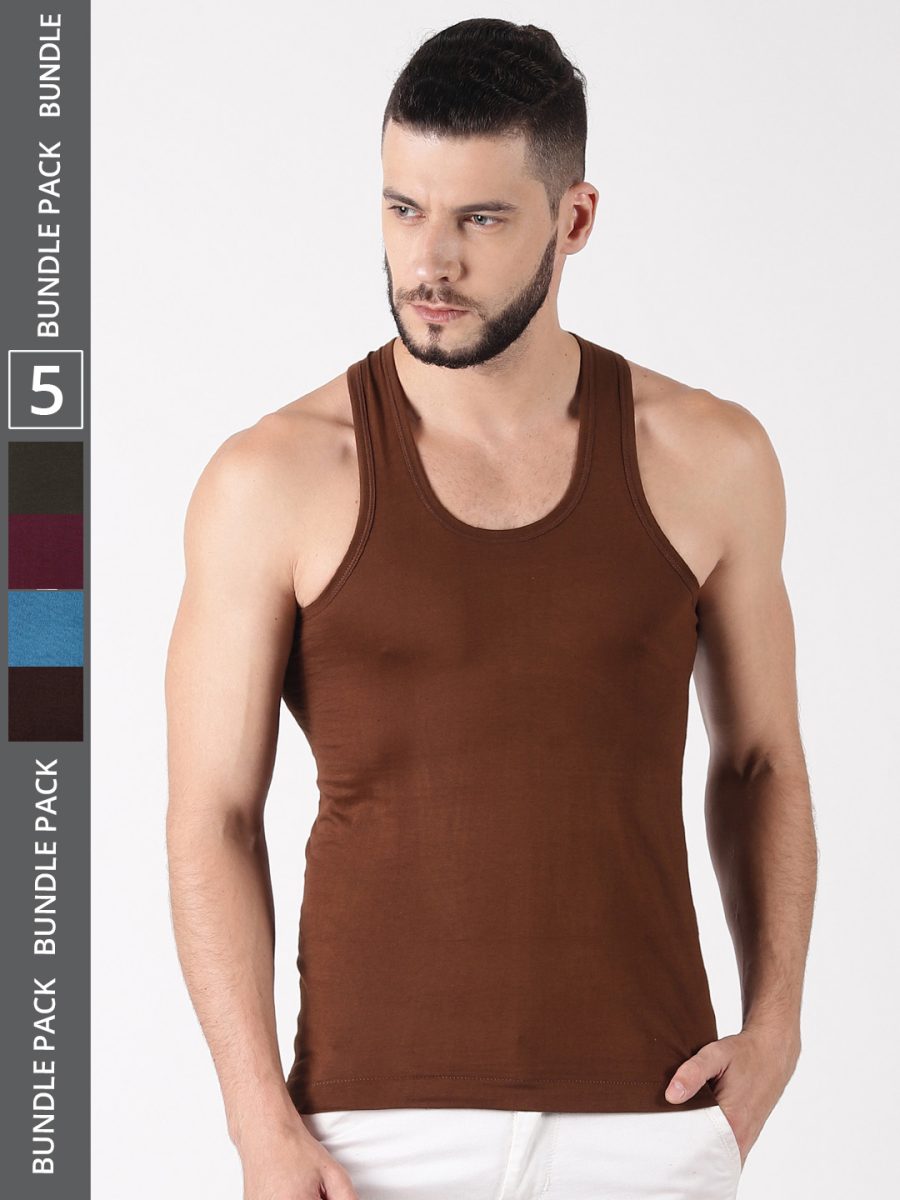 Dollar Lehar Men's Assorted Pack of 5 Combed Cotton Vest