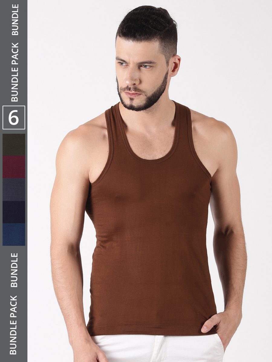 Dollar Lehar Men's Assorted Pack of 6 Combed Cotton Vest