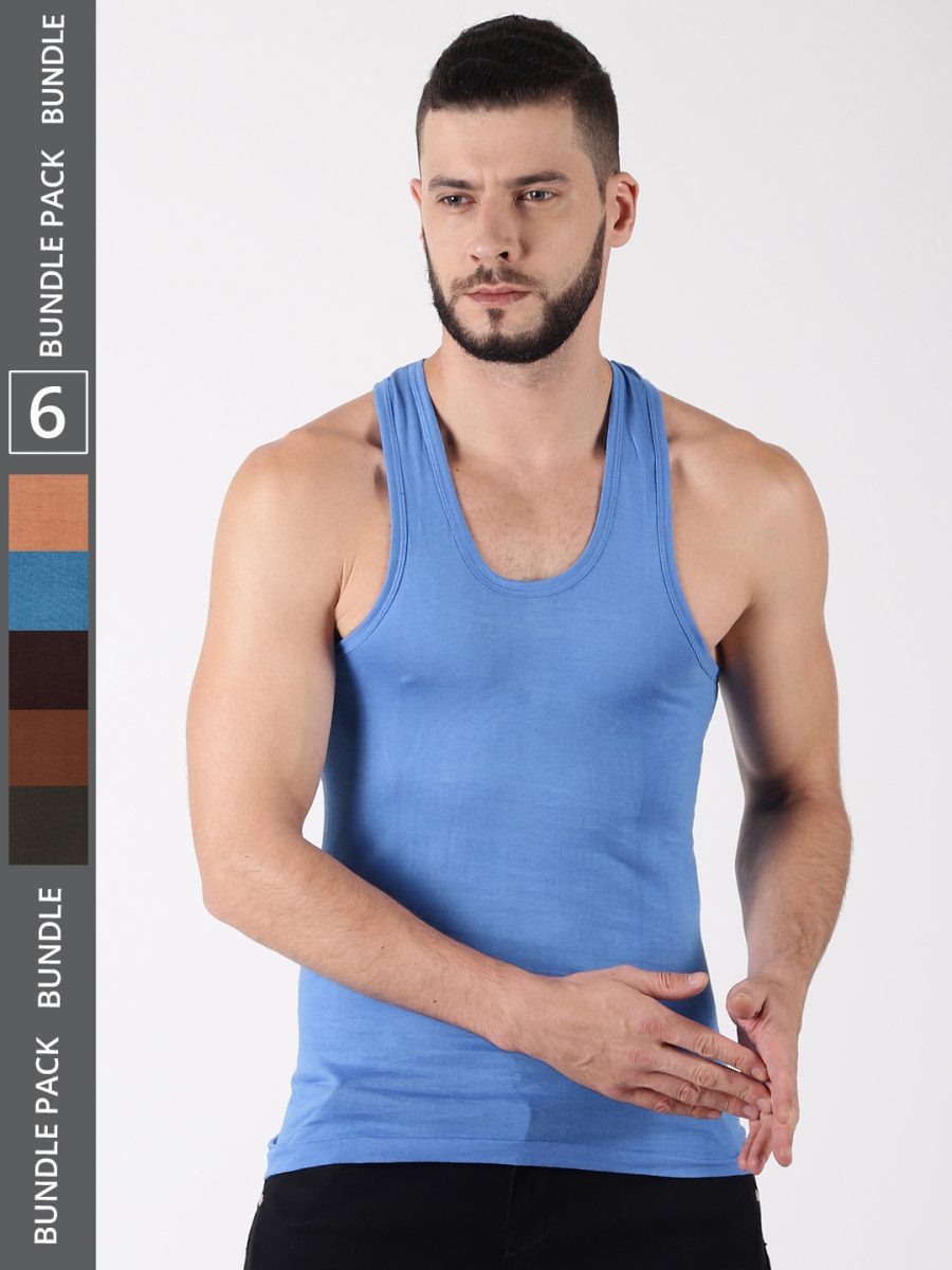 Dollar Lehar Men's Assorted Pack of 6 Combed Cotton Vest
