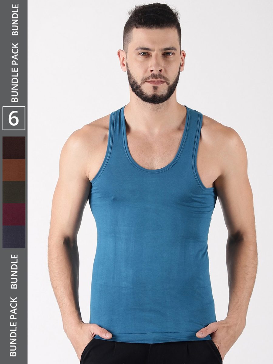 Dollar Lehar Men's Assorted Pack of 6 Combed Cotton Vest