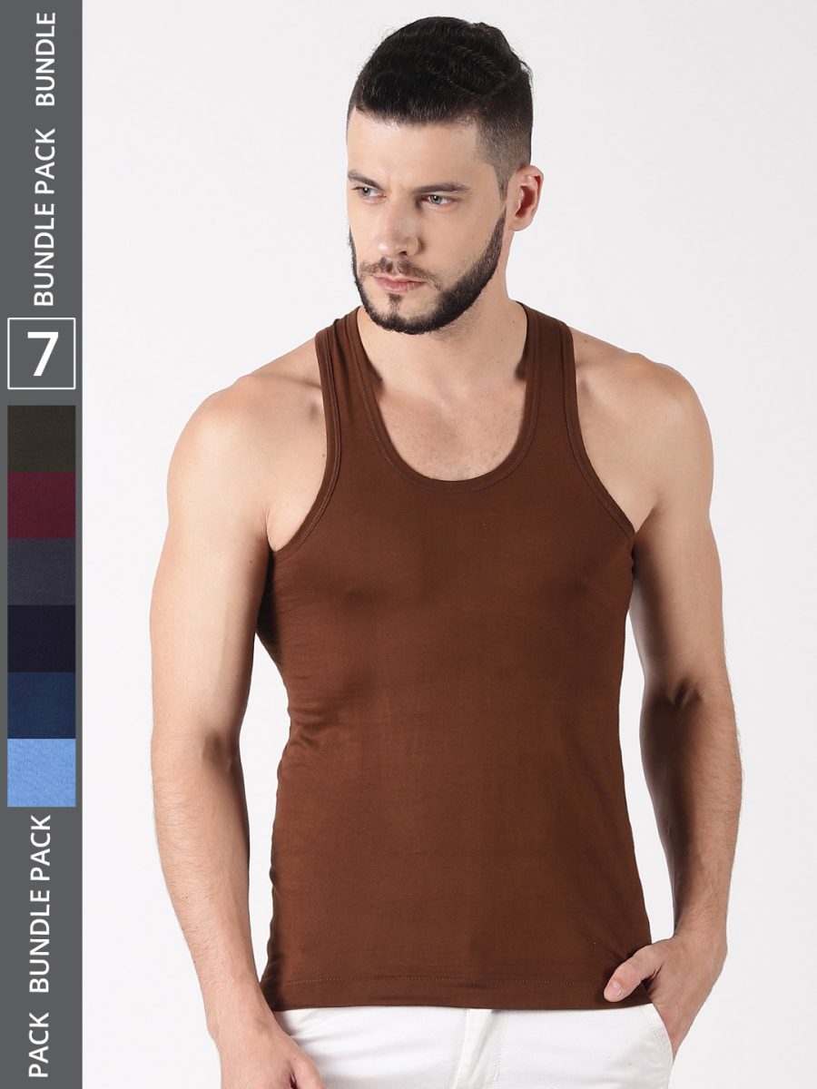 Dollar Lehar Men's Assorted Pack of 7 Combed Cotton Vest