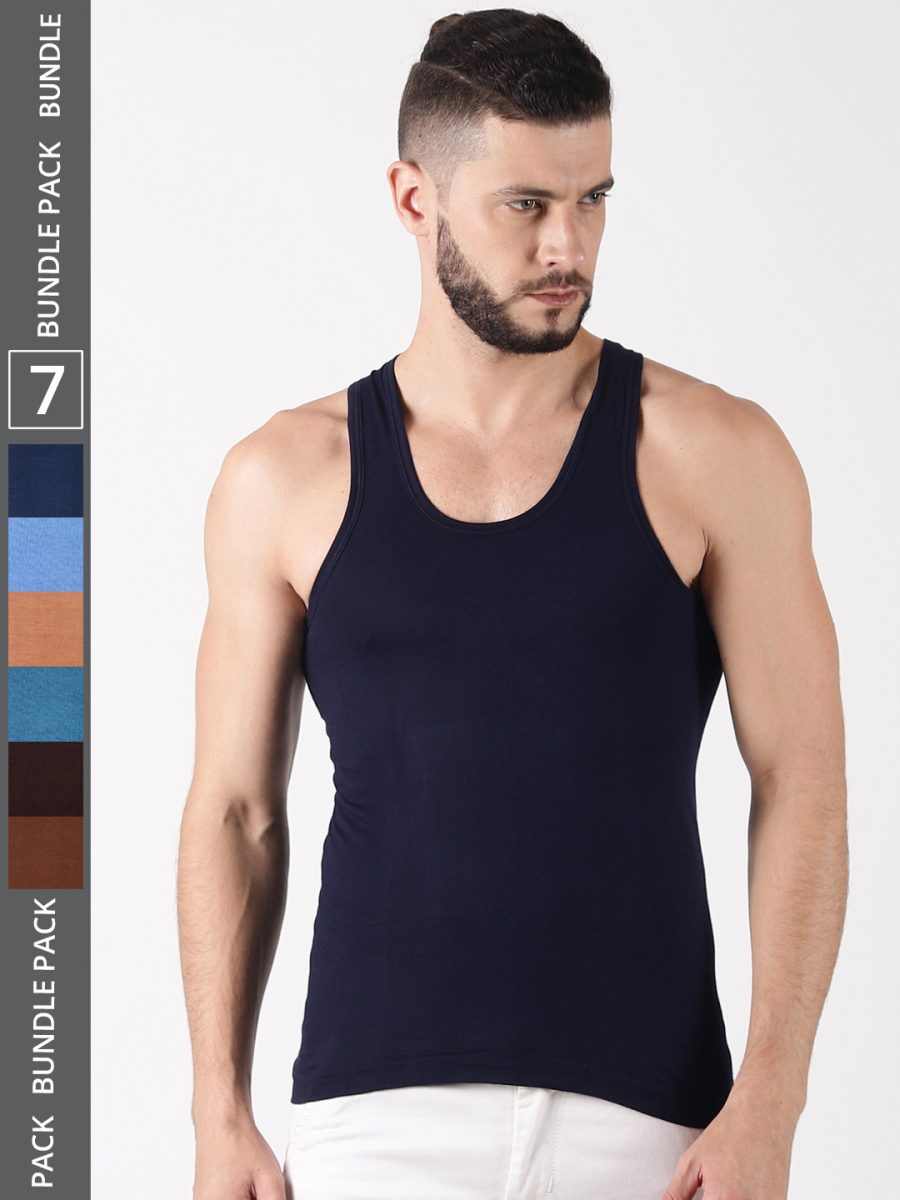 Dollar Lehar Men's Assorted Pack of 7 Combed Cotton Vest