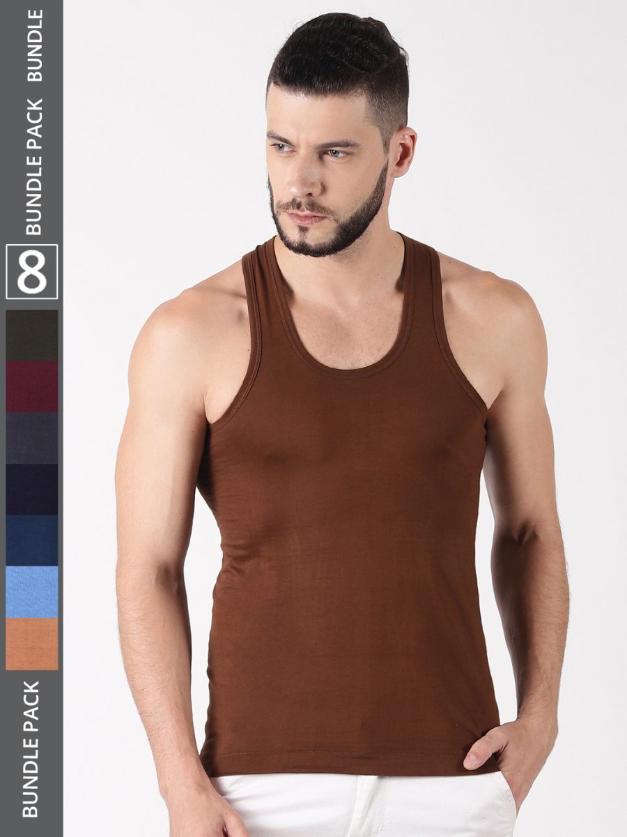 Dollar Lehar Men's Assorted Pack of 8 Combed Cotton Vest
