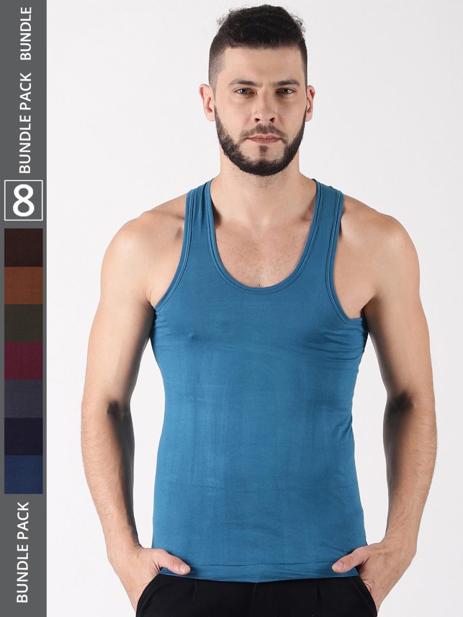Dollar Lehar Men's Assorted Pack of 8 Combed Cotton Vest