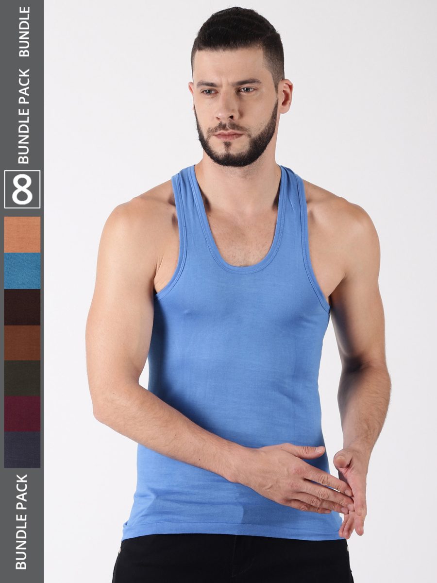 Dollar Lehar Men's Assorted Pack of 8 Combed Cotton Vest