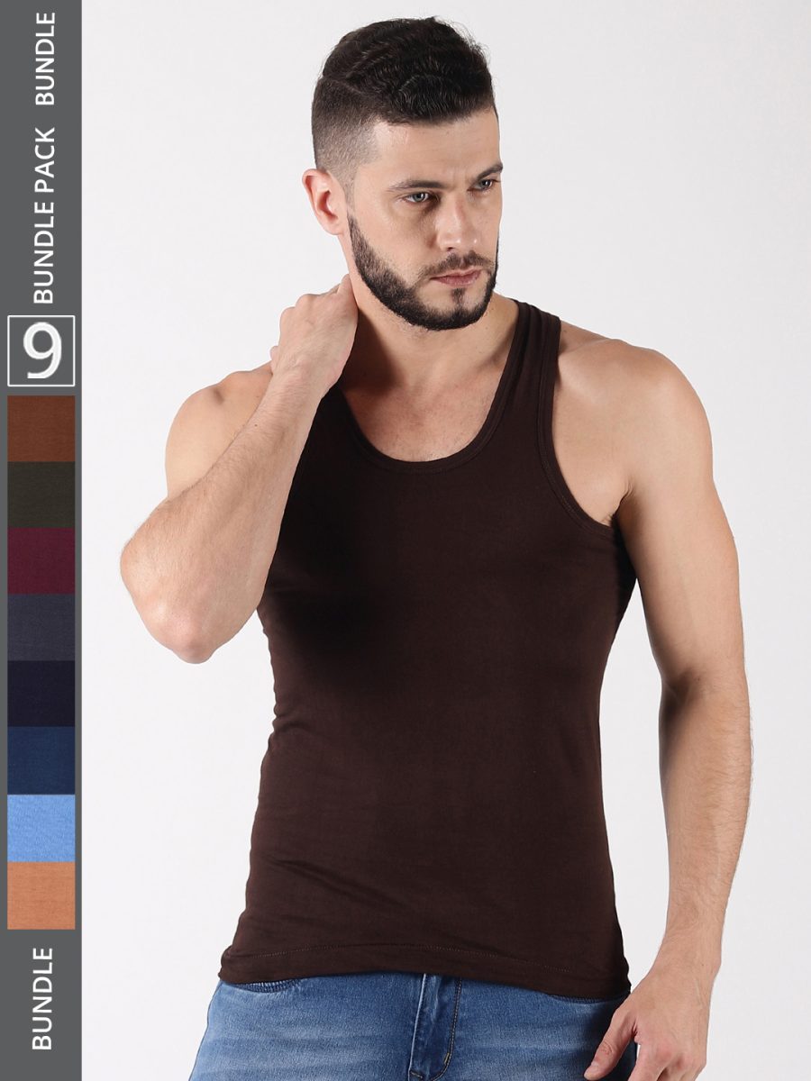 Dollar Lehar Men's Assorted Pack of 9 Combed Cotton Vest