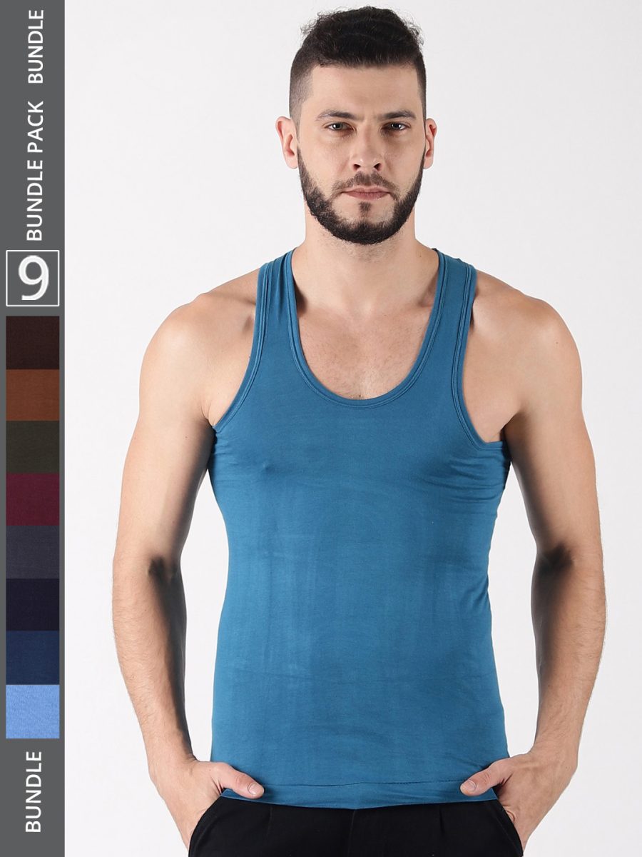 Dollar Lehar Men's Assorted Pack of 9 Combed Cotton Vest