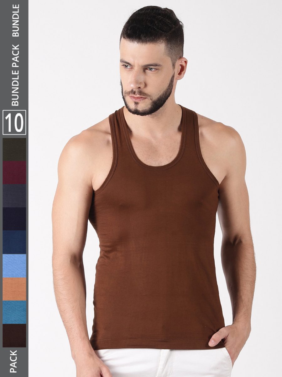 Dollar Lehar Men's Assorted Pack of 10 Combed Cotton Vest