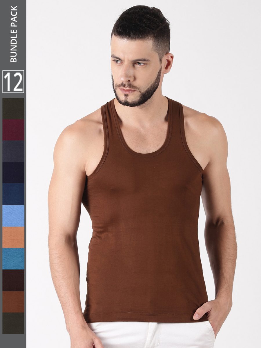 Dollar Lehar Men's Assorted Pack of 12 Combed Cotton Vest