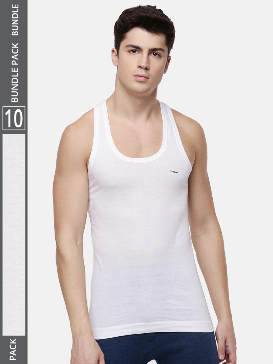 Dollar Lehar Men's White Pack of 10 Combed Cotton Vest