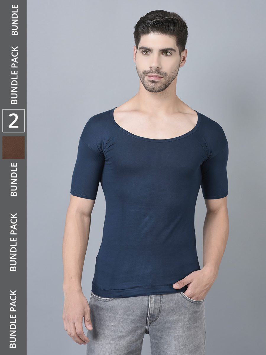 Dollar Lehar Men's Assorted Pack of 2 Combed Cotton Vest