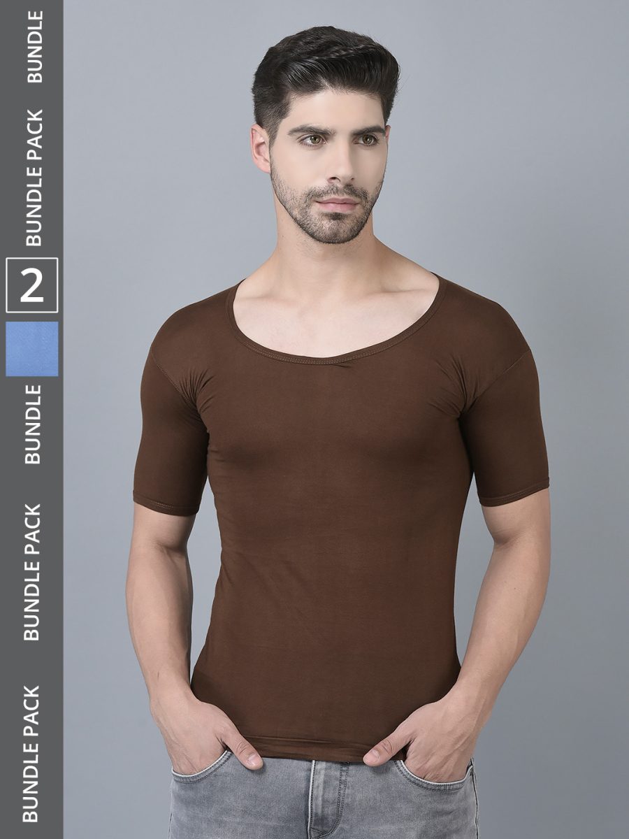 Dollar Lehar Men's Assorted Pack of 2 Combed Cotton Vest