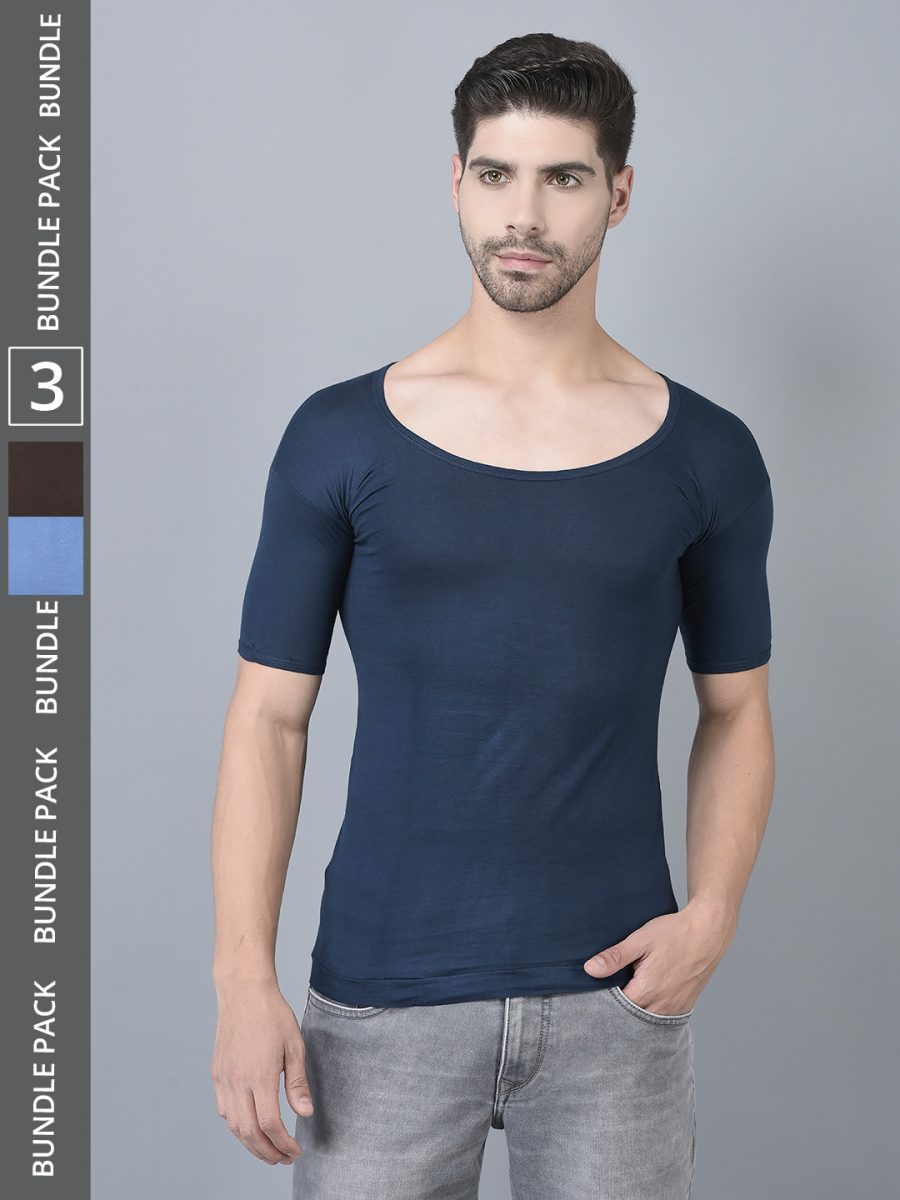 Dollar Lehar Men's Assorted Pack of 3 Combed Cotton Vest