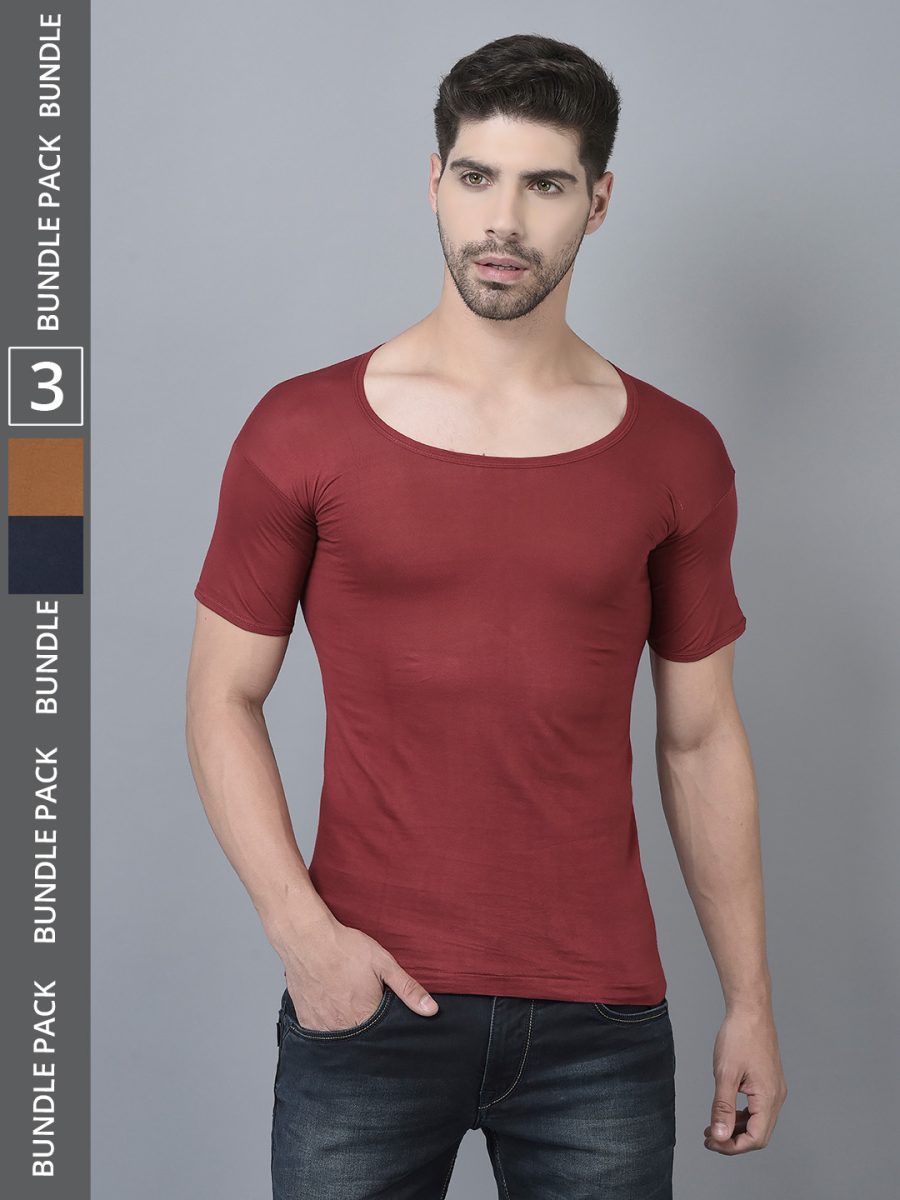 Dollar Lehar Men's Assorted Pack of 3 Combed Cotton Vest