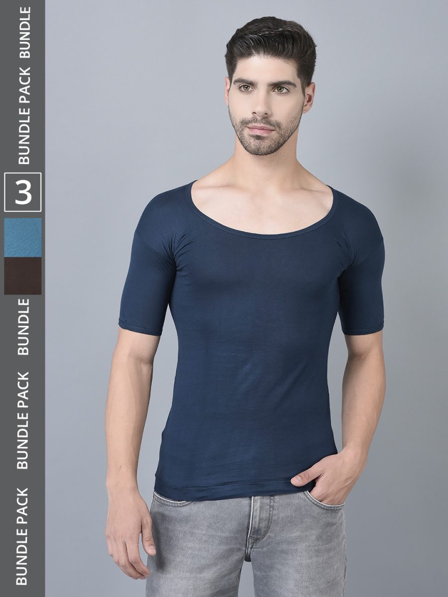 Dollar Lehar Men's Assorted Pack of 3 Combed Cotton Vest