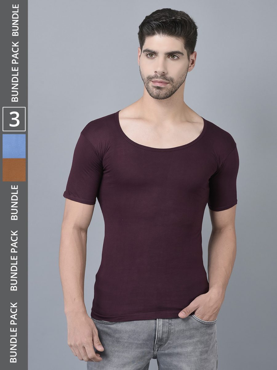 Dollar Lehar Men's Assorted Pack of 3 Combed Cotton Vest