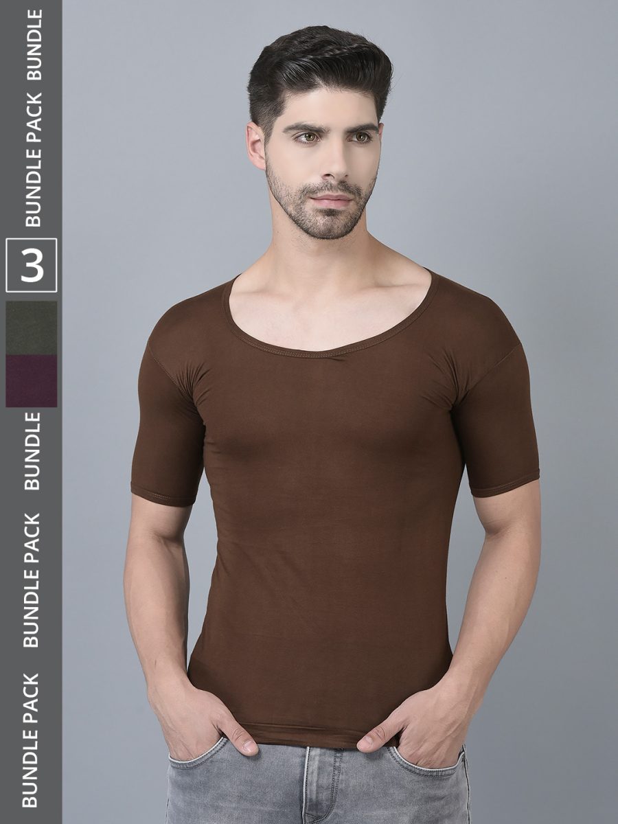 Dollar Lehar Men's Assorted Pack of 3 Combed Cotton Vest