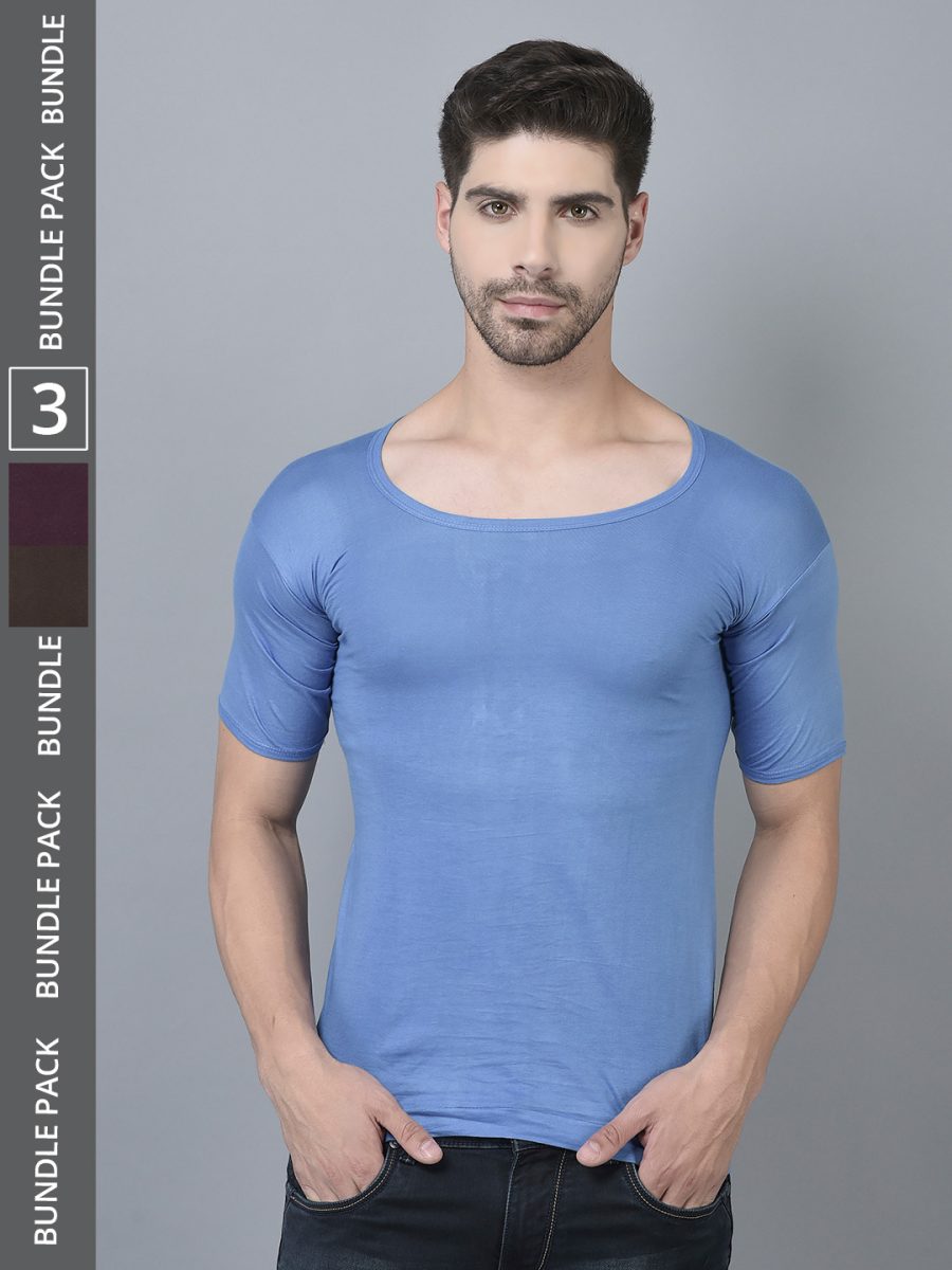 Dollar Lehar Men's Assorted Pack of 3 Combed Cotton Vest