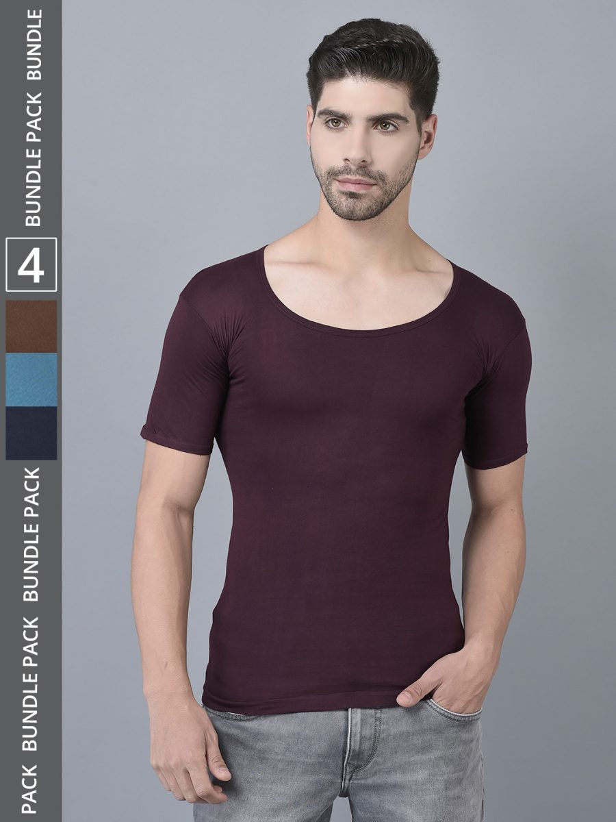 Dollar Lehar Men's Assorted Pack of 4 Combed Cotton Vest