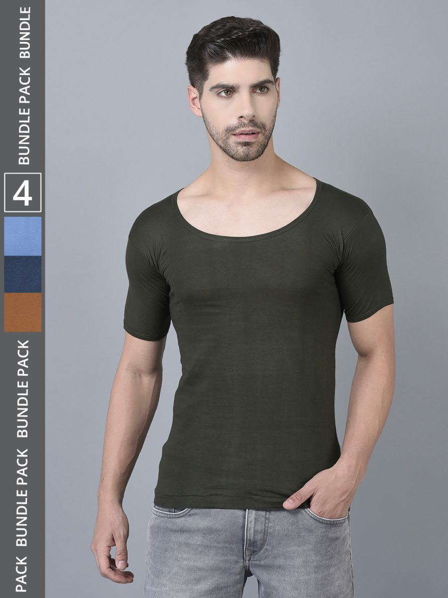 Dollar Lehar Men's Assorted Pack of 4 Combed Cotton Vest