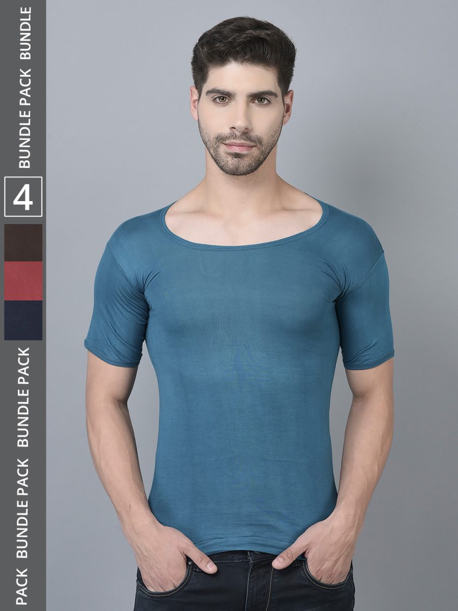 Dollar Lehar Men's Assorted Pack of 4 Combed Cotton Vest