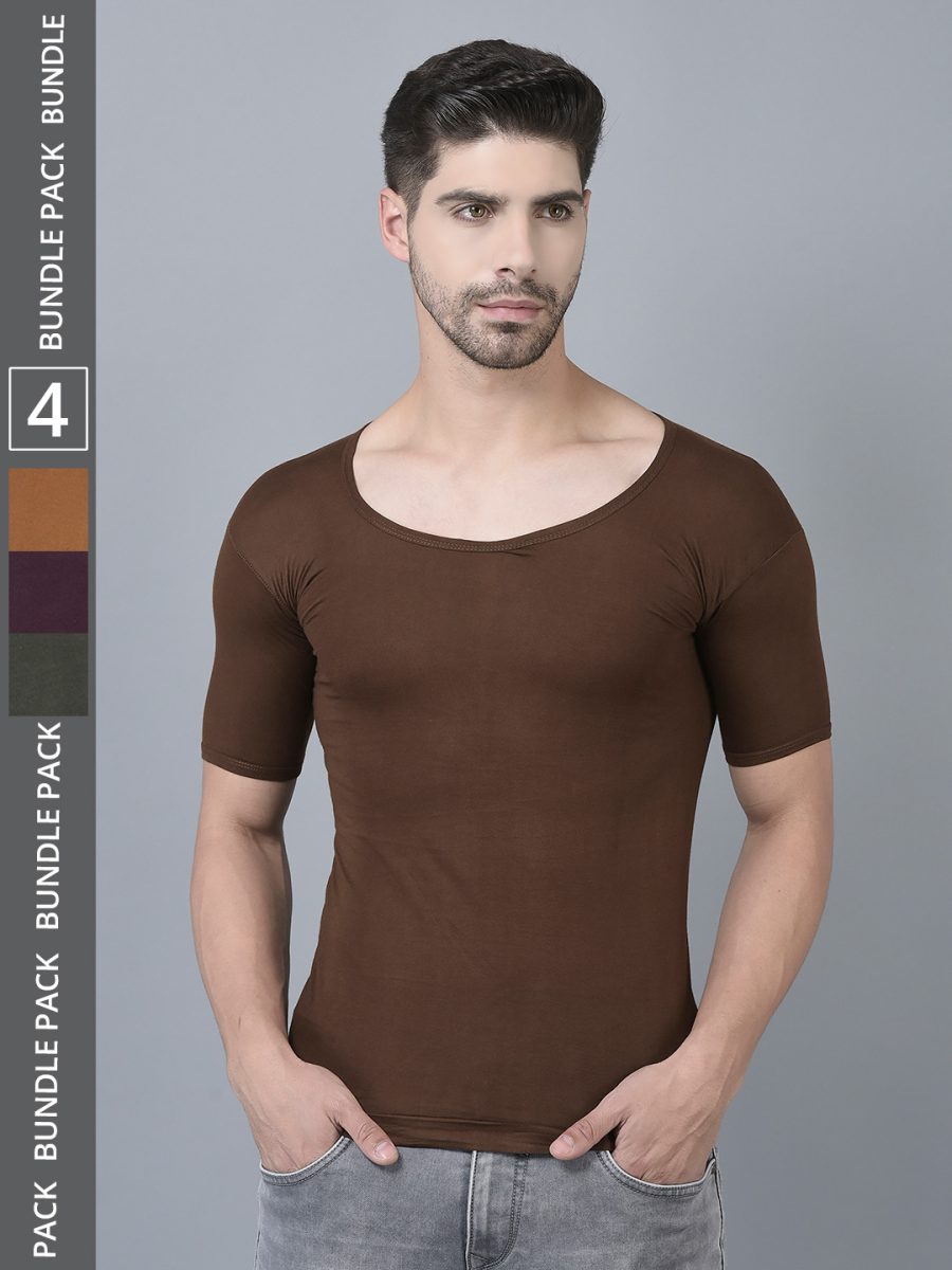 Dollar Lehar Men's Assorted Pack of 4 Combed Cotton Vest