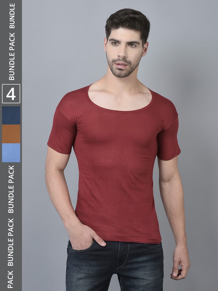 Dollar Lehar Men's Assorted Pack of 4 Combed Cotton Vest