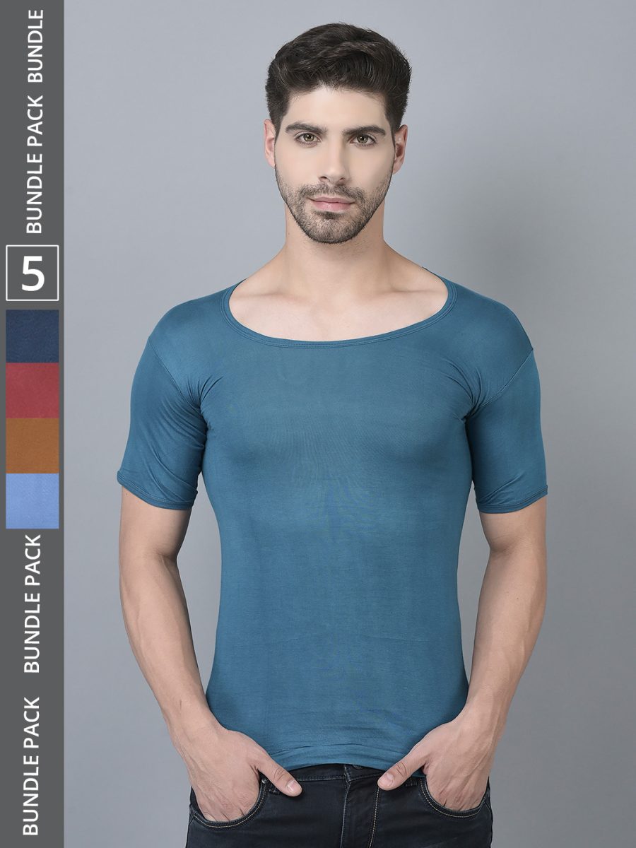 Dollar Lehar Men's Assorted Pack of 5 Combed Cotton Vest