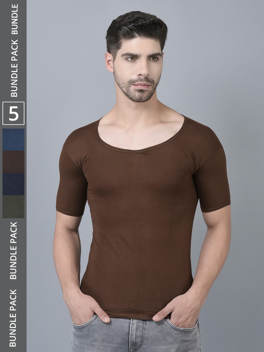 Dollar Lehar Men's Assorted Pack of 5 Combed Cotton Vest