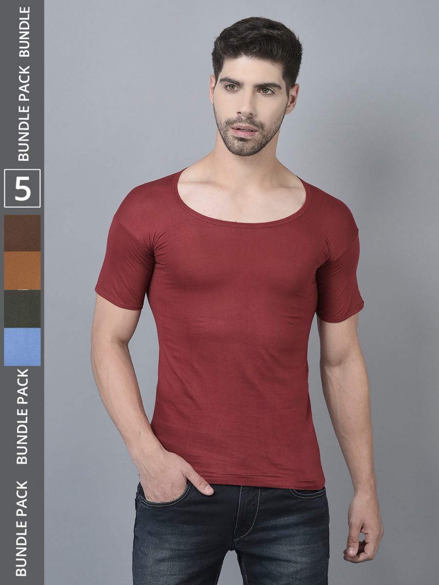 Dollar Lehar Men's Assorted Pack of 5 Combed Cotton Vest