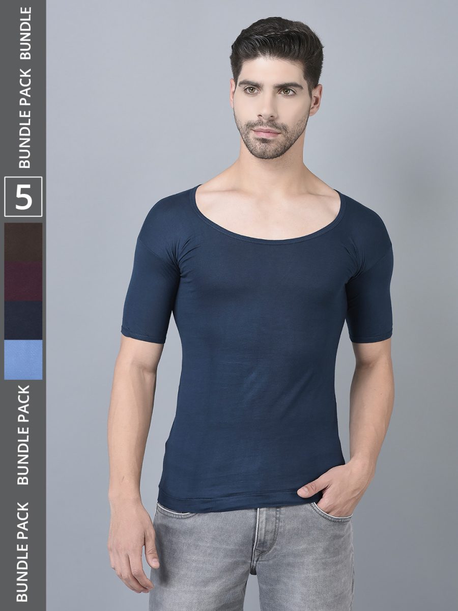 Dollar Lehar Men's Assorted Pack of 5 Combed Cotton Vest