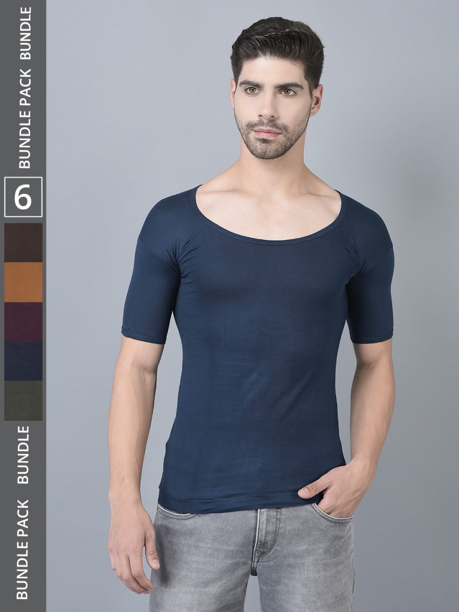 Dollar Lehar Men's Assorted Pack of 6 Combed Cotton Vest