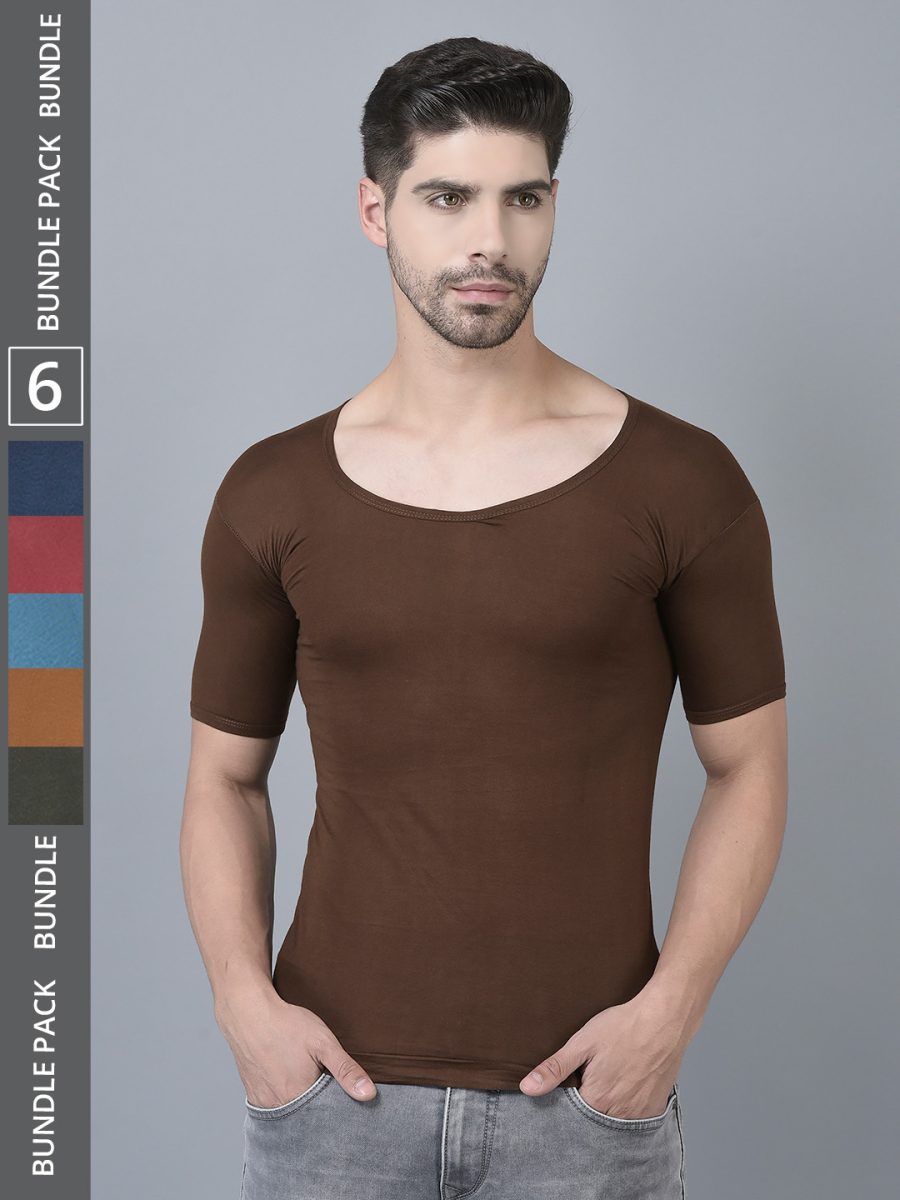 Dollar Lehar Men's Assorted Pack of 6 Combed Cotton Vest