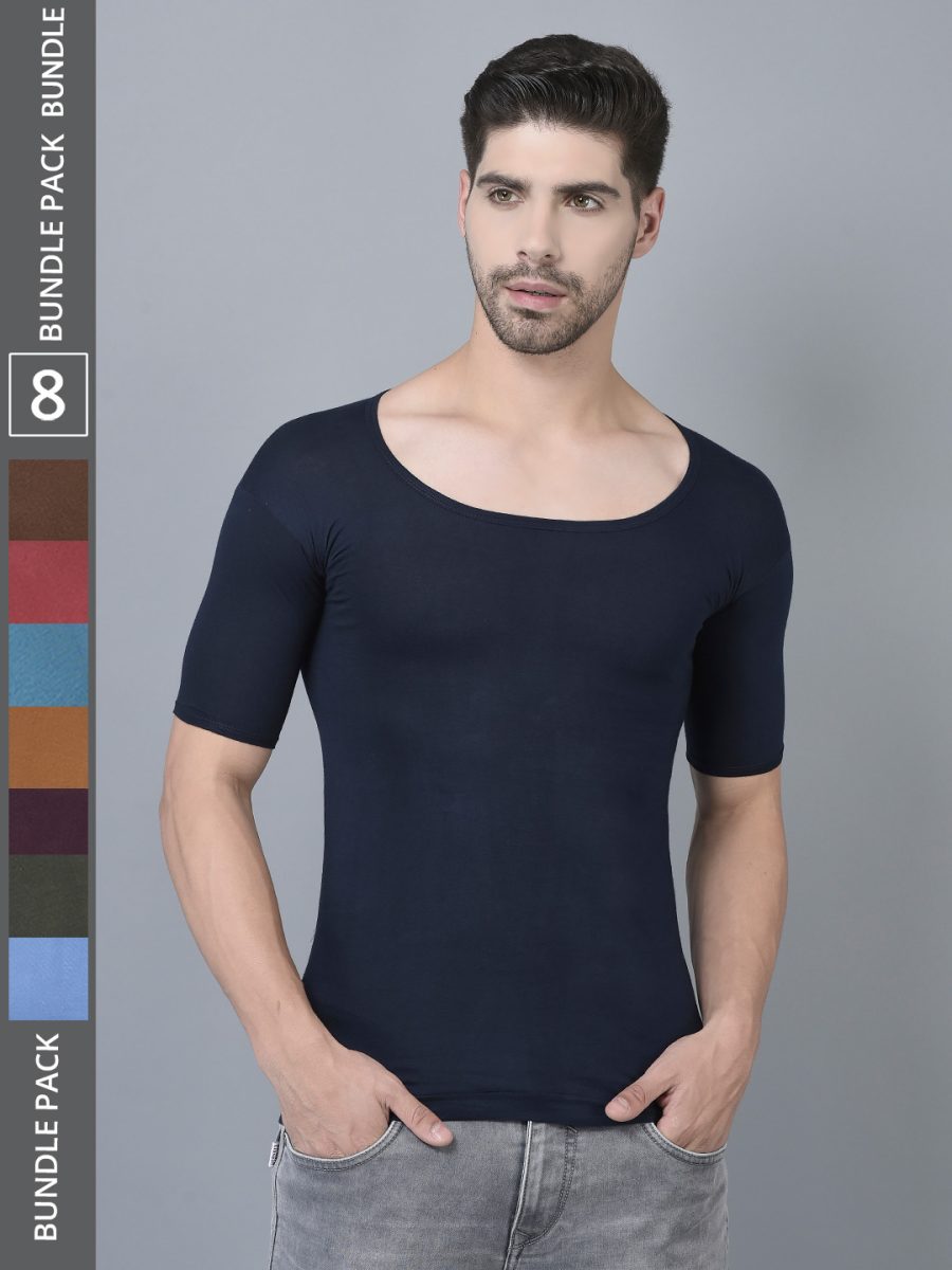 Dollar Lehar Men's Assorted Pack of 8 Combed Cotton Vest