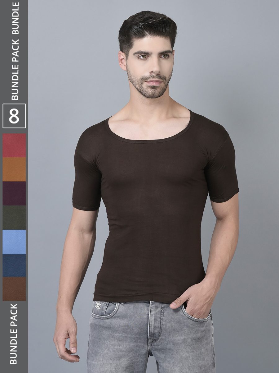 Dollar Lehar Men's Assorted Pack of 8 Combed Cotton Vest