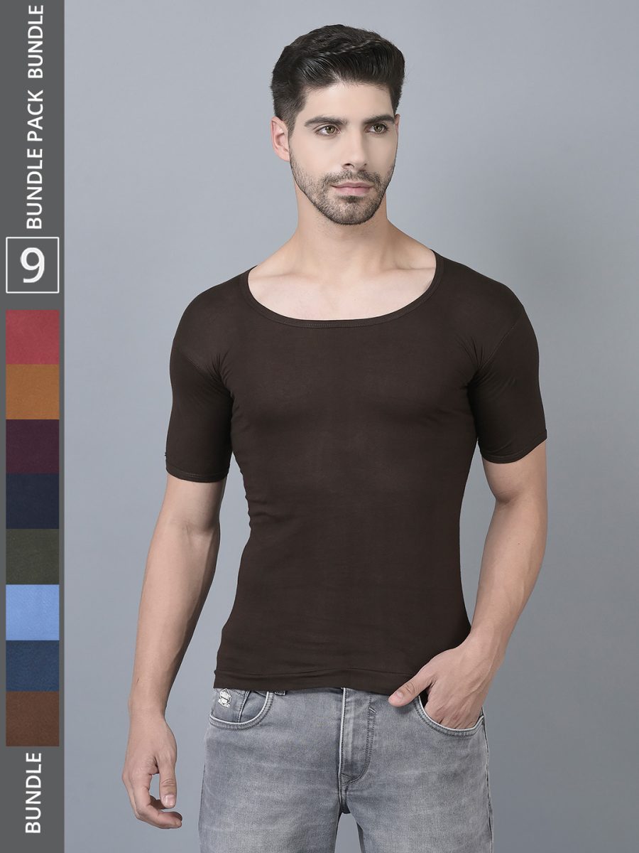 Dollar Lehar Men's Assorted Pack of 9 Combed Cotton Vest