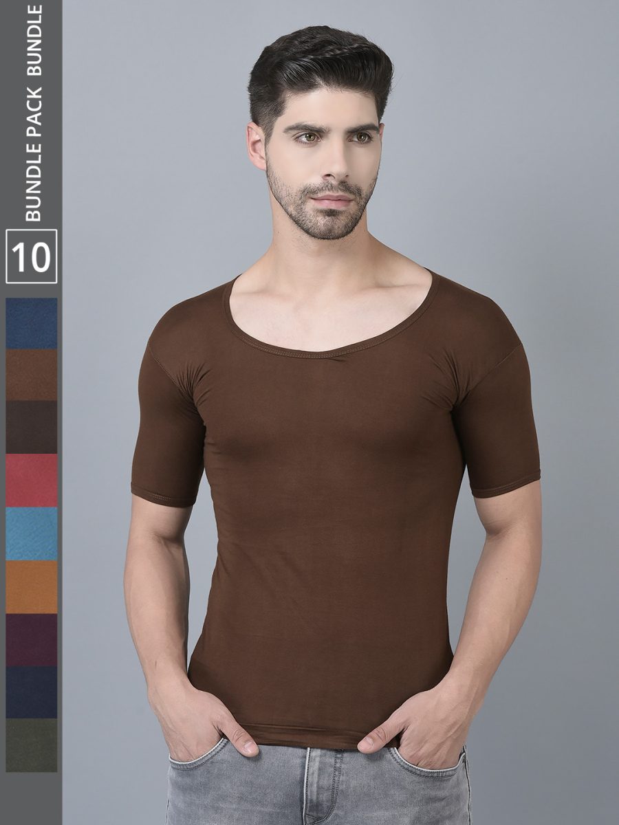 Dollar Lehar Men's Assorted Pack of 10 Combed Cotton Vest