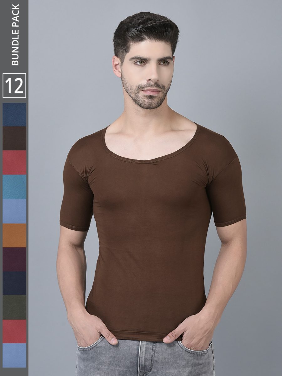 Dollar Lehar Men's Assorted Pack of 12 Combed Cotton Vest