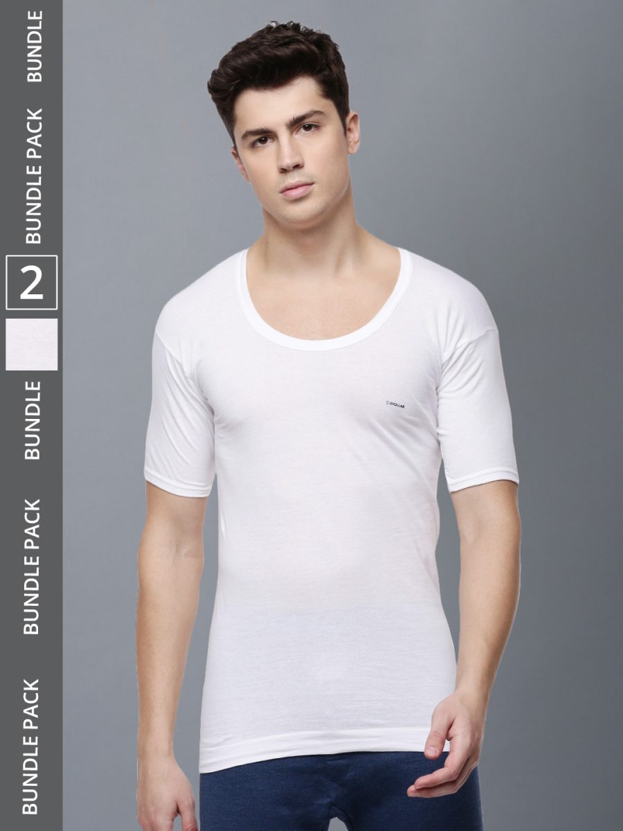Dollar Lehar Men's White Pack of 2 Combed Cotton Vest