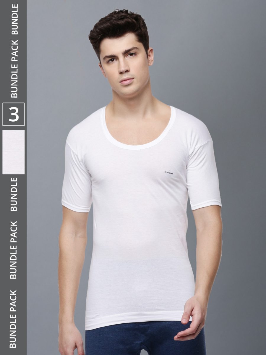 Dollar Lehar Men's White Pack of 3 Combed Cotton Vest