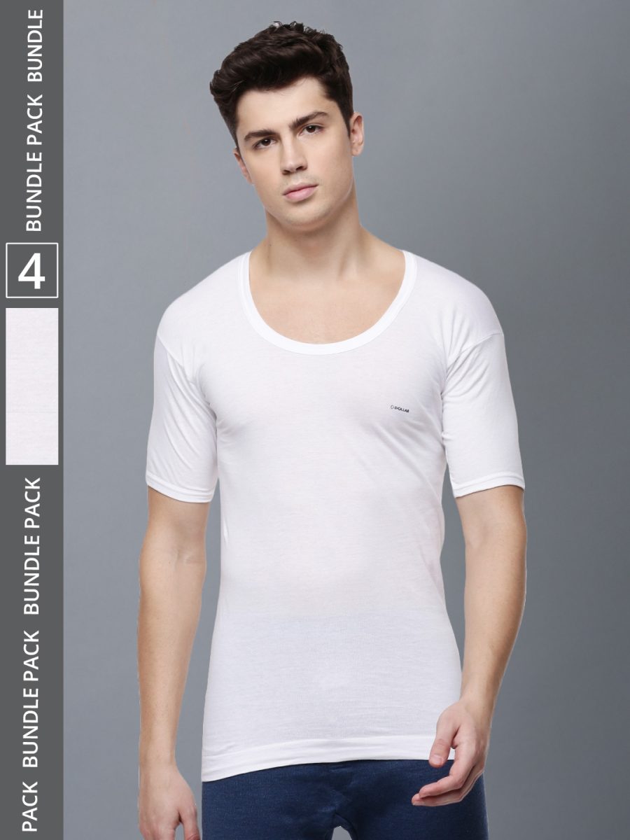 Dollar Lehar Men's White Pack of 4 Combed Cotton Vest