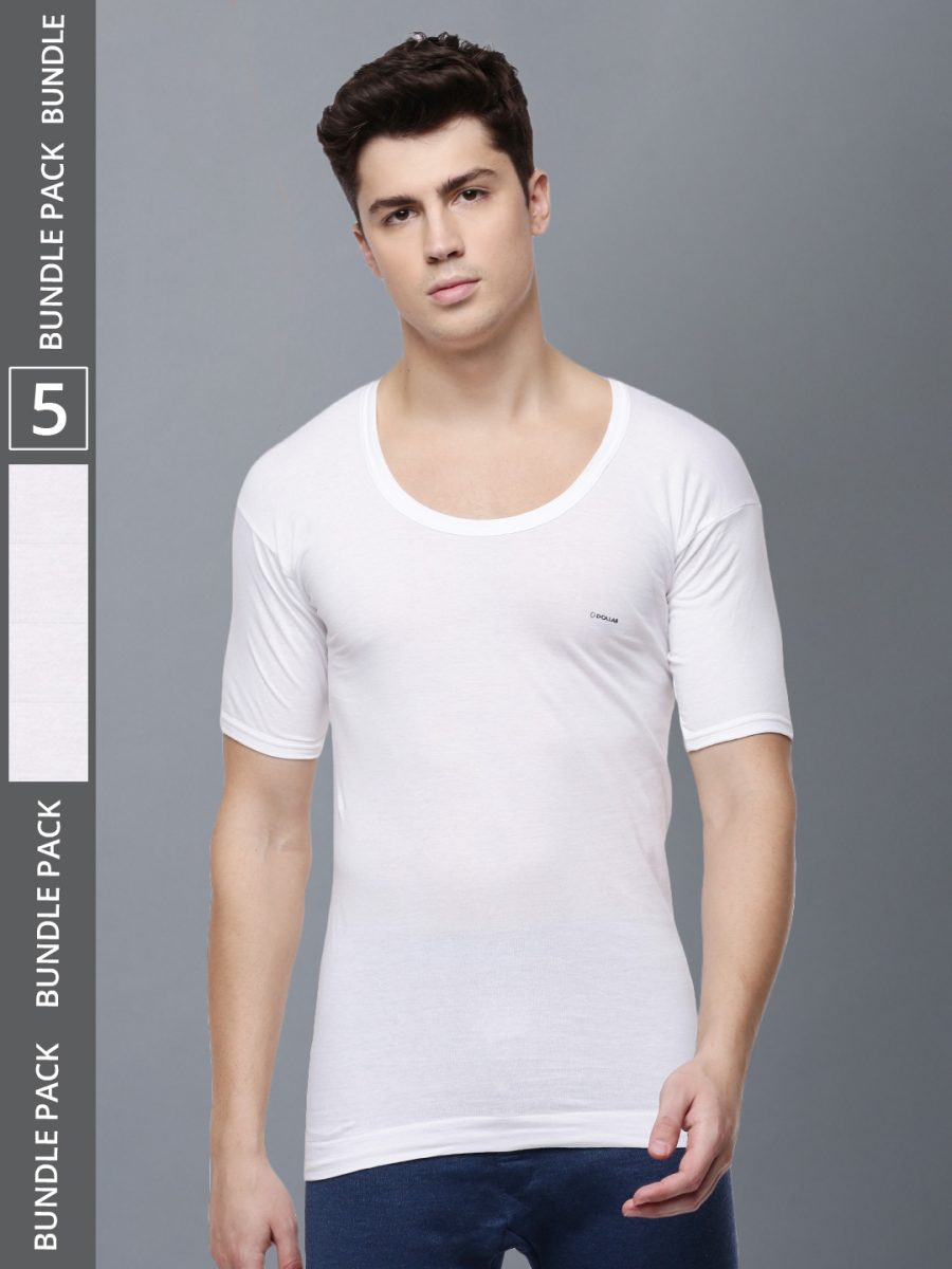 Dollar Lehar Men's White Pack of 5 Combed Cotton Vest