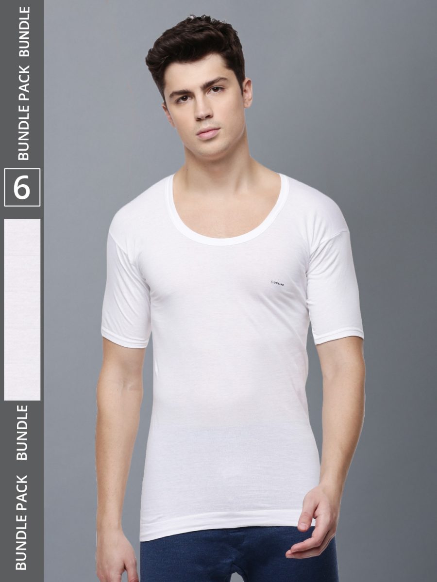 Dollar Lehar Men's White Pack of 6 Combed Cotton Vest