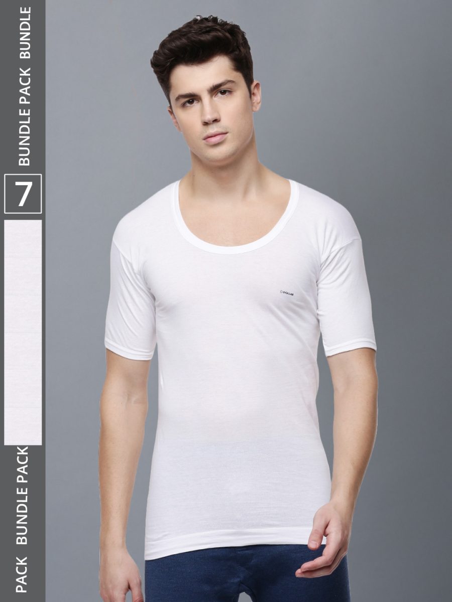 Dollar Lehar Men's White Pack of 7 Combed Cotton Vest