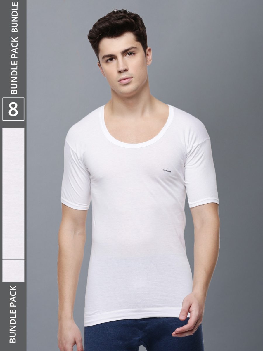 Dollar Lehar Men's White Pack of 8 Combed Cotton Vest