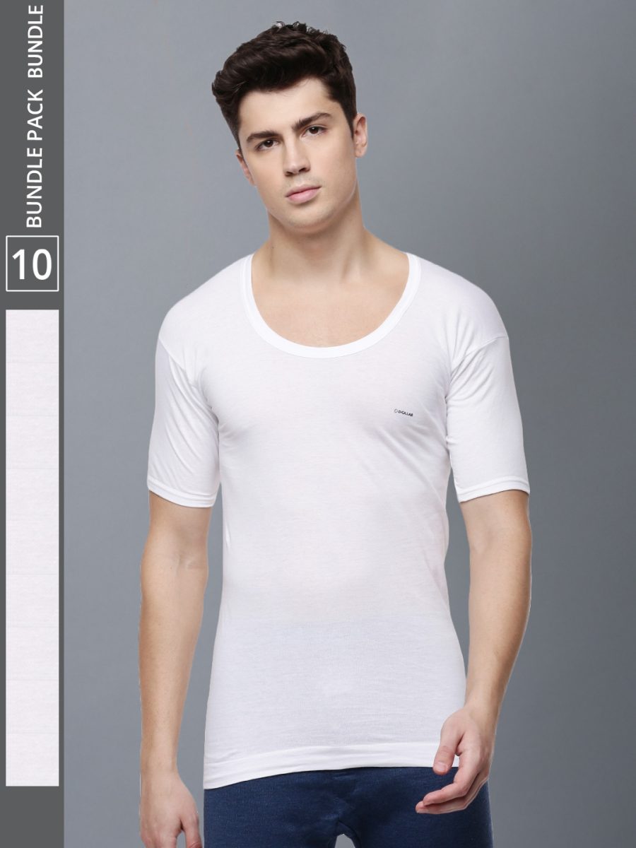Dollar Lehar Men's White Pack of 10 Combed Cotton Vest