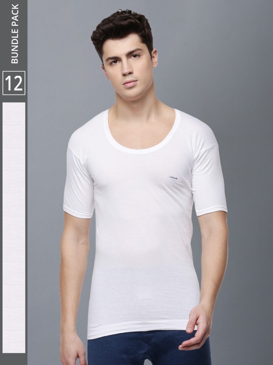Dollar Lehar Men's White Pack of 12 Combed Cotton Vest