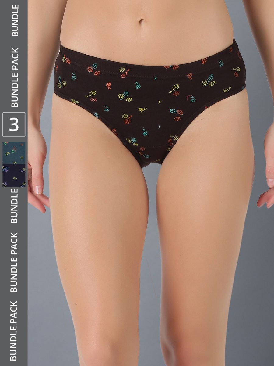 Dollar Lehar Women’s Assorted Pack of 3 Combed Cotton Printed Solid Panty