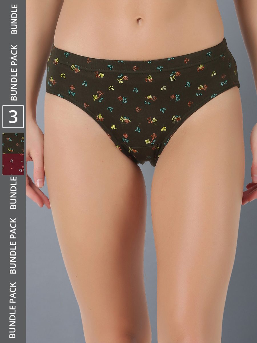 Dollar Lehar Women’s Assorted Pack of 3 Combed Cotton Printed Solid Panty