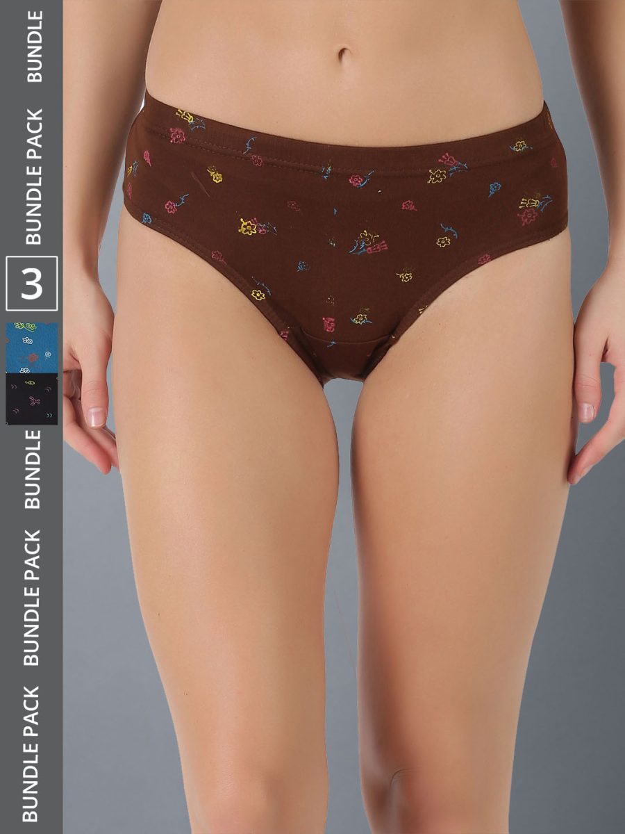 Dollar Lehar Women’s Assorted Pack of 3 Combed Cotton Printed Solid Panty